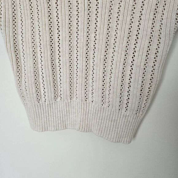 Joie‎ Sweater Women's XS Ivory Knit Ribbed Dazzling Short Sleeve V-Neck Gorpcore - Picture 4 of 7